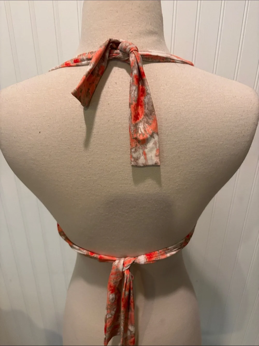 Michael Kors Coral & White Floral Design  Halter Swim Top with Gold Logo Sz S
